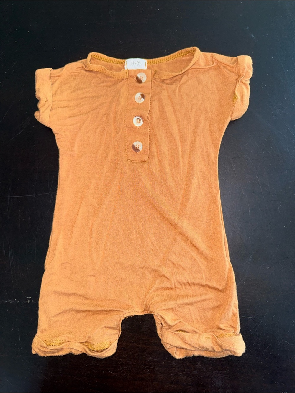 Society Orange Short-Sleeve Henley Romper for Kids